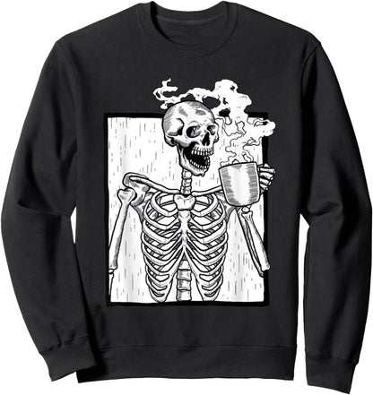halloween coffee drinking skeleton skull Sweatshirt