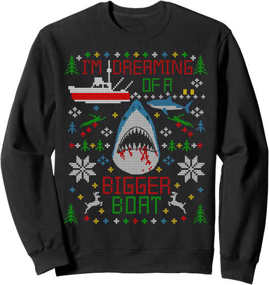 Great White Shark Fishing Ugly Christmas Sweater Party Shirt Sweatshirt