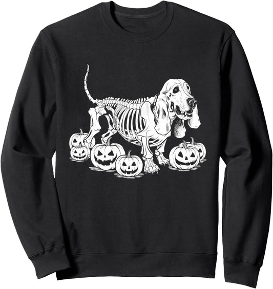Basset Hound Skeleton Birthday Halloween Mens Womens Kids Sweatshirt
