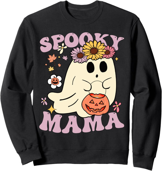 Groovy Spooky Mama Vibes Halloween Hippi Ghost Spooky Season Sweatshirt