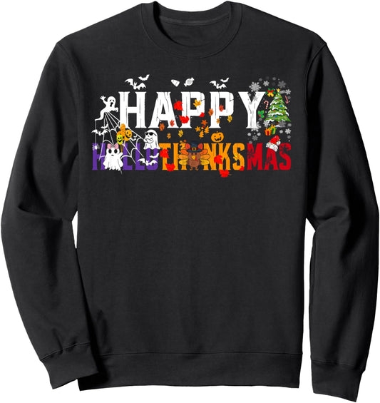 Halloween Thanksgiving Christmas 2025 Happy HalloThanksMas Sweatshirt