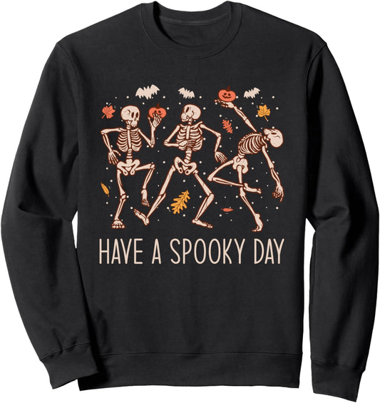 Halloween Dancing Skeletons Have a Spooky Day Fun Retro Joy Sweatshirt