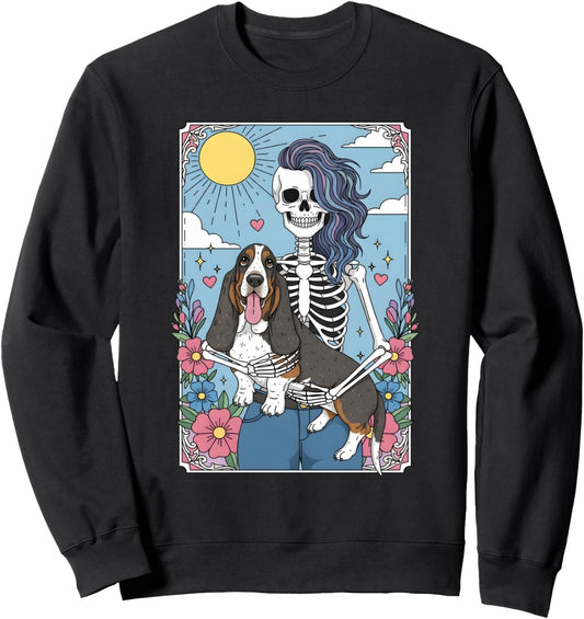 Basset Hound Dog Tarot Card Halloween Costume Skeleton Sweatshirt