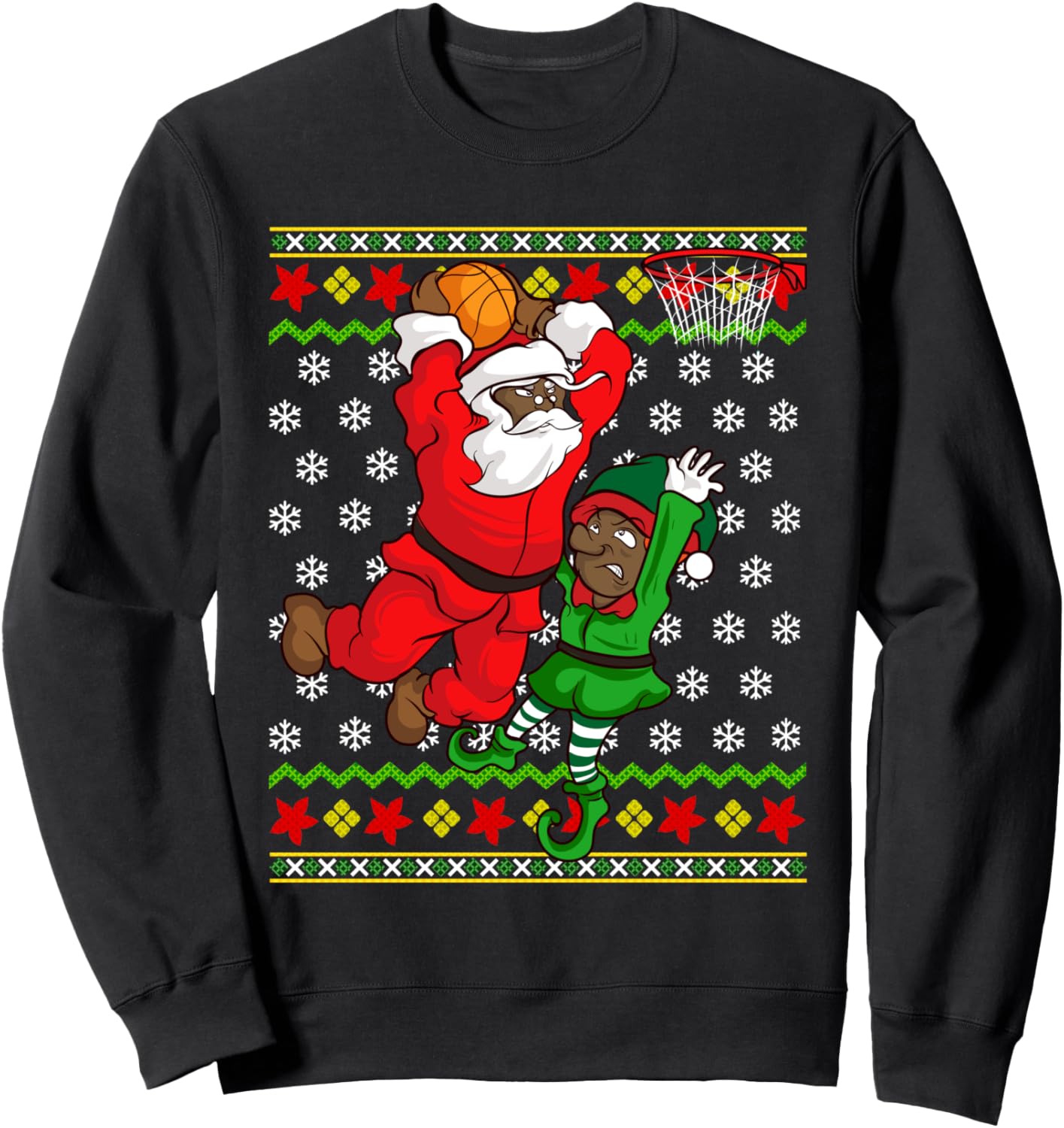 Basketball Black African American Santa Claus Dunk Elf Sweatshirt