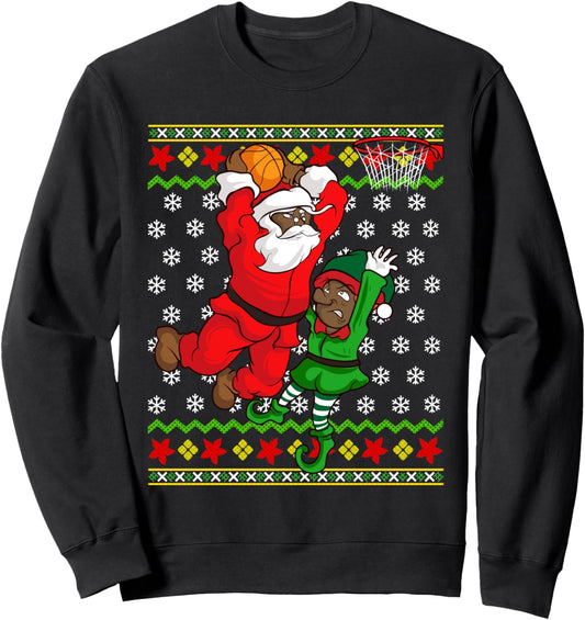 Basketball Black African American Santa Claus Dunk Elf Sweatshirt