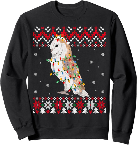 Barn Owl Bird Santa Hat Men Women Kids Ugly Christmas Light Sweatshirt