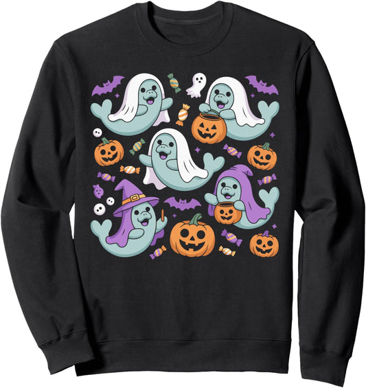 Halloween Manatee Ghost Pumpkin Witch Hat Costume For Kids Sweatshirt