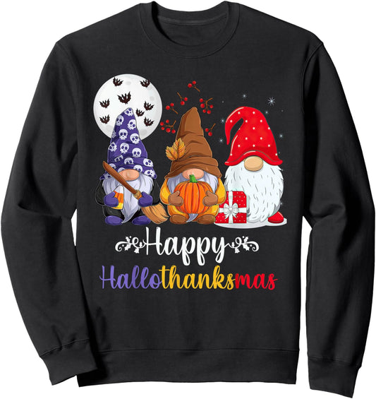 Halloween Thanksgiving Christmas Happy HalloThanksMas Gnomes Sweatshirt
