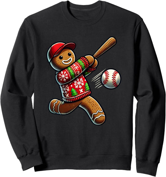 Baseball Christmas Gingerbread Man Baseball Ugly Christmas Sweatshirt