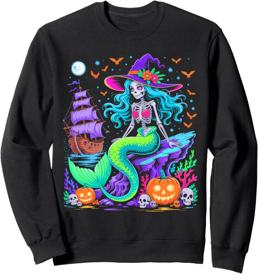 Halloween Skeleton Mermaid With Witch Hat Enchantment Sweatshirt