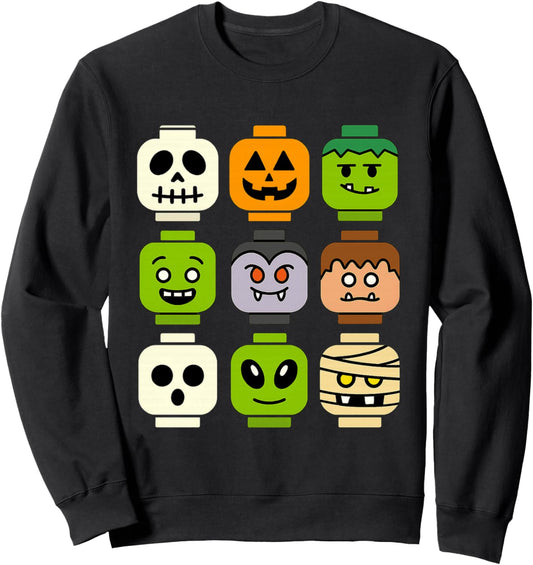 Halloween Building Brick Head Pumpkin Ghost Zombie Boys Sweatshirt