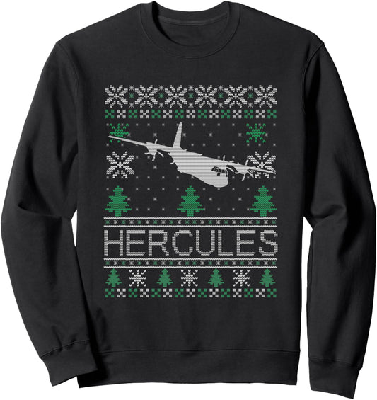 Another Missed Christmas Unisex Adult C-130J Ugly Christmas Sweatshirt - Black, Small