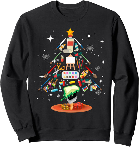 Art Christmas Tree Decor Art Teacher Ugly Artist Xmas Pajama Sweatshirt