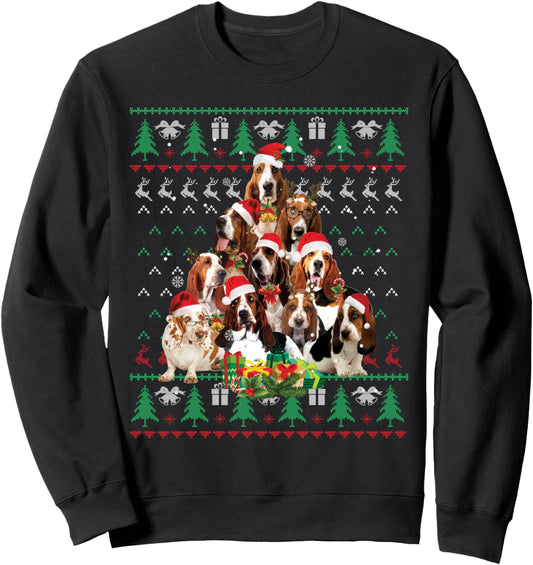 Basset Hound Christmas Tree Ugly Sweater Dog Xmas Sweatshirt
