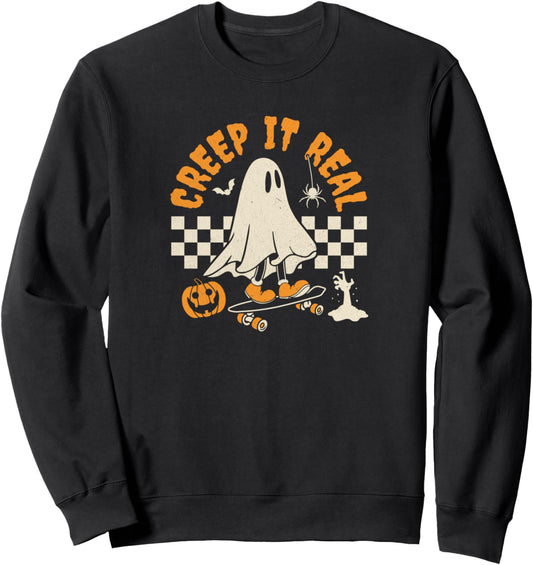 Halloween Creep it real ghost skateboard for women kids Sweatshirt