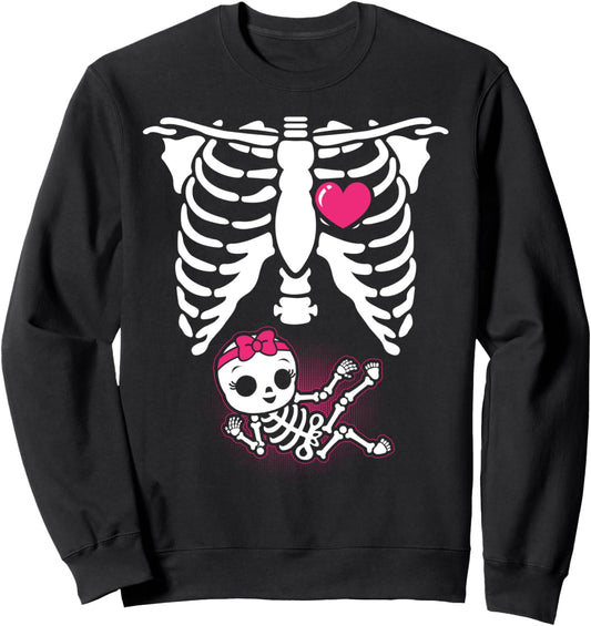 Halloween Skeleton Pregnancy Baby Girl X-Ray Funny Pregnant Sweatshirt