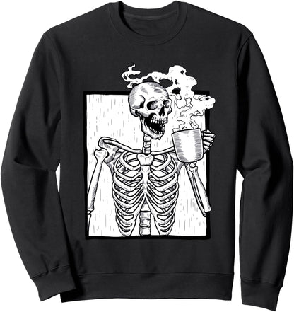 halloween coffee drinking skeleton skull Sweatshirt