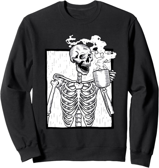 halloween coffee drinking skeleton skull Sweatshirt