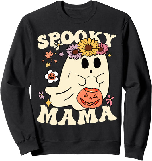 Groovy Spooky Mama Vibe Halloween Floral Ghost Spooky Season Sweatshirt