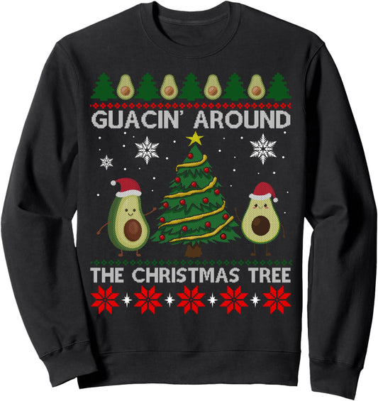 Guacin Around The Christmas Tree Avocado Santa Reindeer Ugly Sweatshirt