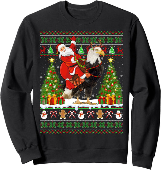 Bald Eagle Bird Lover Ugly Santa Riding Bald Eagle Christmas Sweatshirt
