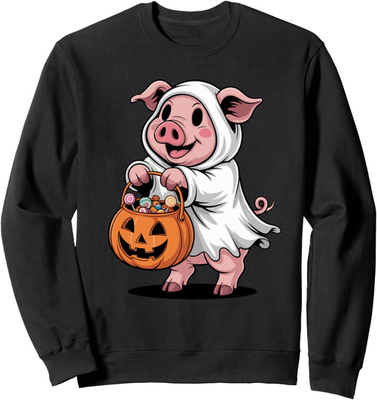 Halloween Pig Ghost Pumpkin Trick Or Treat Candies Sweatshirt