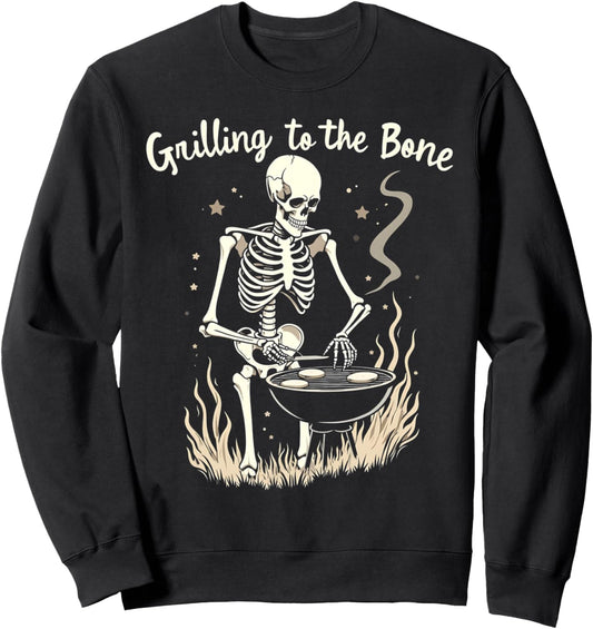Grilling To The Bone Spooky Dancing Skeletons Halloween Sweatshirt