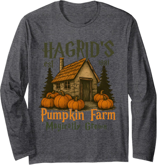 Hagrids Pumpkins Farm Grown Halloween Witch Spooky Season Long Sleeve T-Shirt