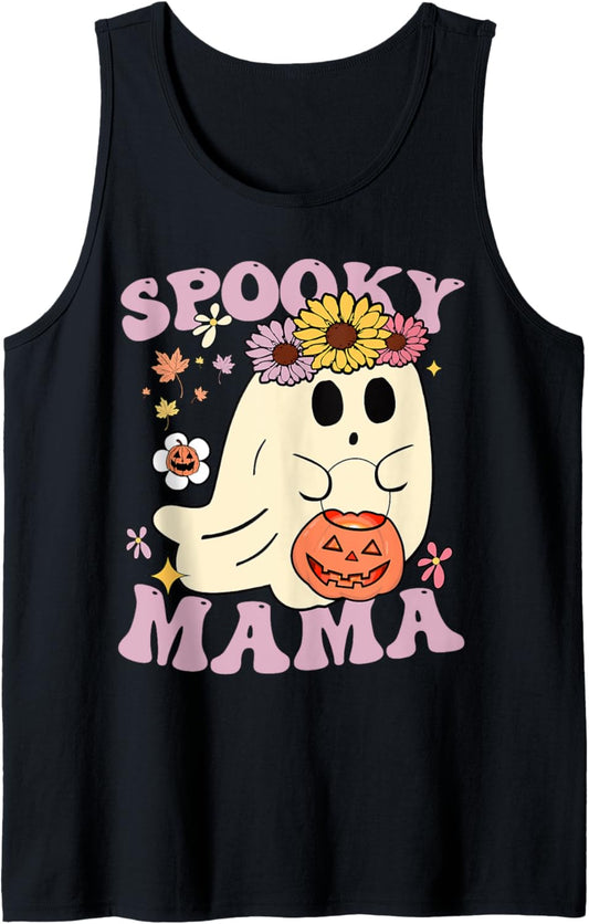 Groovy Spooky Mama Vibes Halloween Hippi Ghost Spooky Season Tank Top