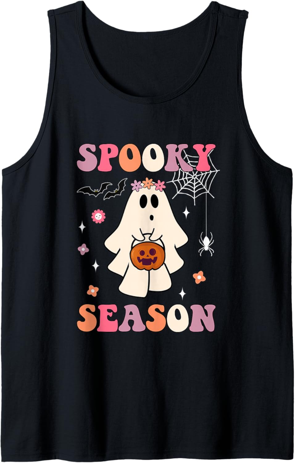 Groovy Halloween Funny Cute Ghost Spooky Season Women Girls Tank Top