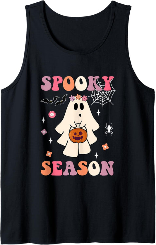 Groovy Halloween Funny Cute Ghost Spooky Season Women Girls Tank Top