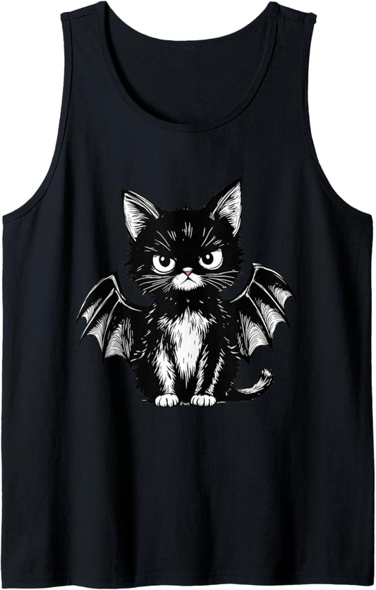 Halloween Black-Cat Bat Spooky Season Kitten Cat Lover Fall Tank Top