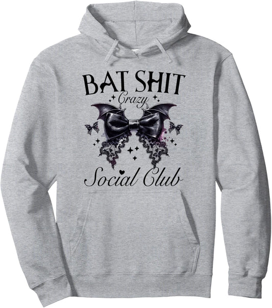 Bat Shit Gothic Crazy Social Club Black Coquette Bows Spooky Pullover Hoodie