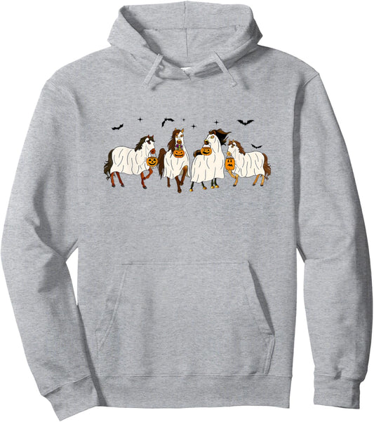 Halloween Horse Ghost Boo Cowboy Western Spooky Season Pullover Hoodie