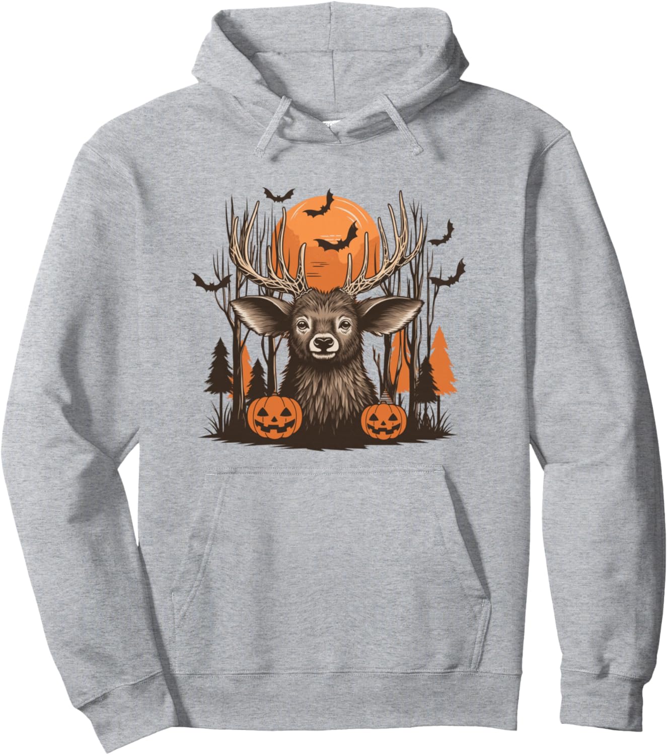 Halloween Deer Forest Buck Hunting Spooky Season Pumpkin Pullover Hoodie