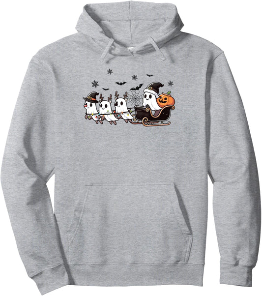 Halloween Christmas Santa's Reindeer Ghost Happy Ghost Xmas Pullover Hoodie