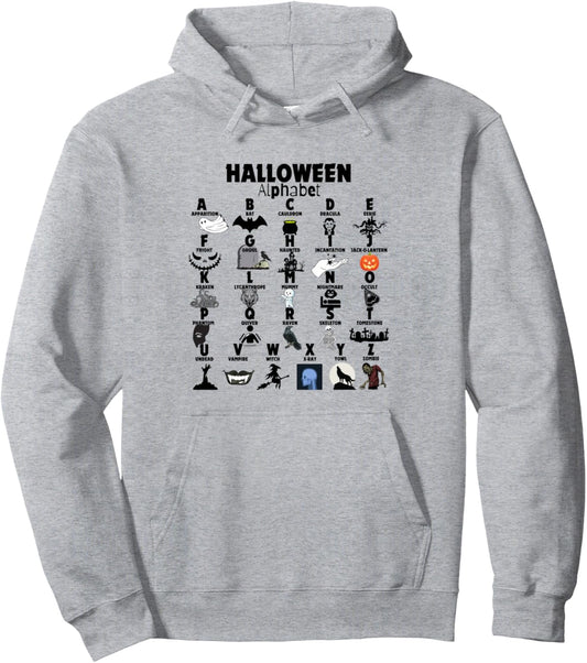 Halloween Alphabet Costume Ghost Bats Spooky Season Pullover Hoodie