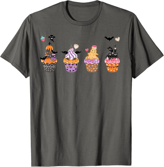 Halloween Spooky Season Ghost Bats Scary Cupcakes T-Shirt