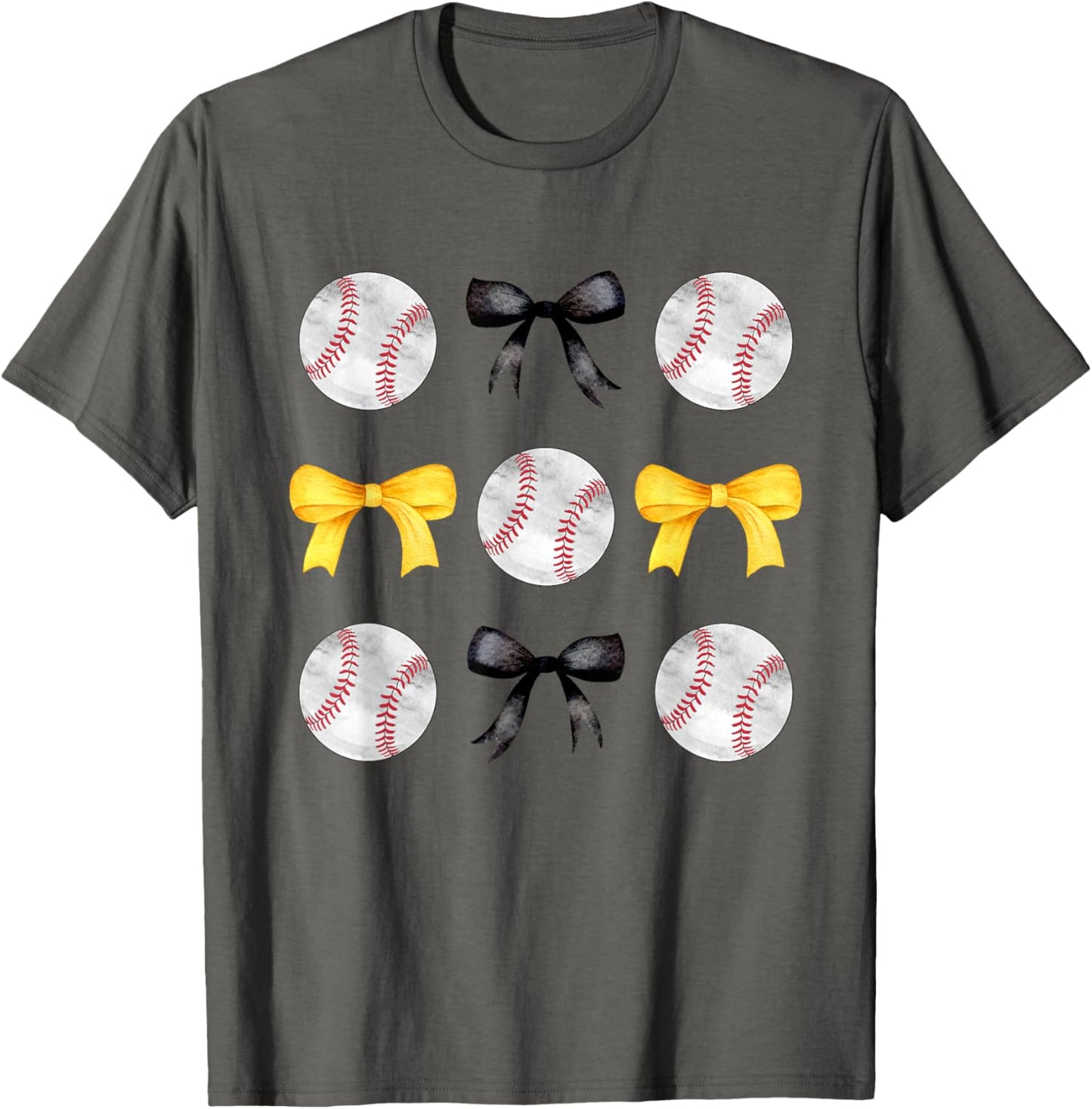 Baseballs Black &amp; Yellow Bows Tee Ball Mom School Pride Gift T-Shirt