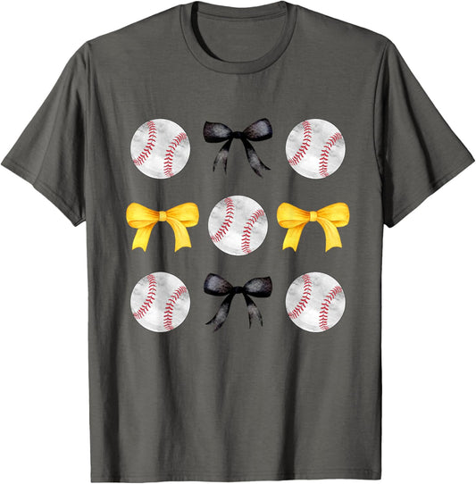 Baseballs Black &amp; Yellow Bows Tee Ball Mom School Pride Gift T-Shirt
