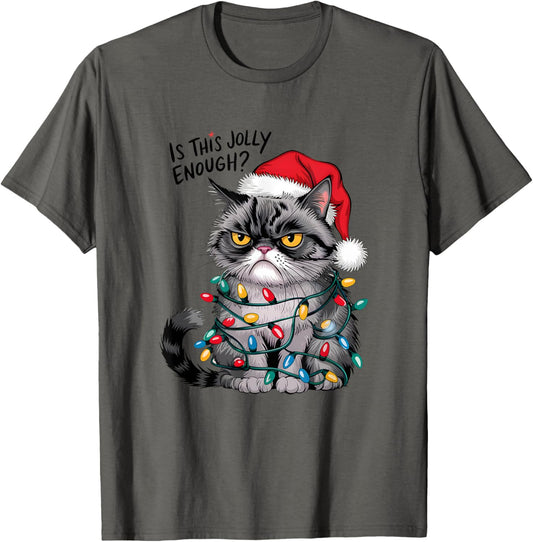 Grumpy Christmas Cat Jolly Enough Funny Holiday T-Shirt