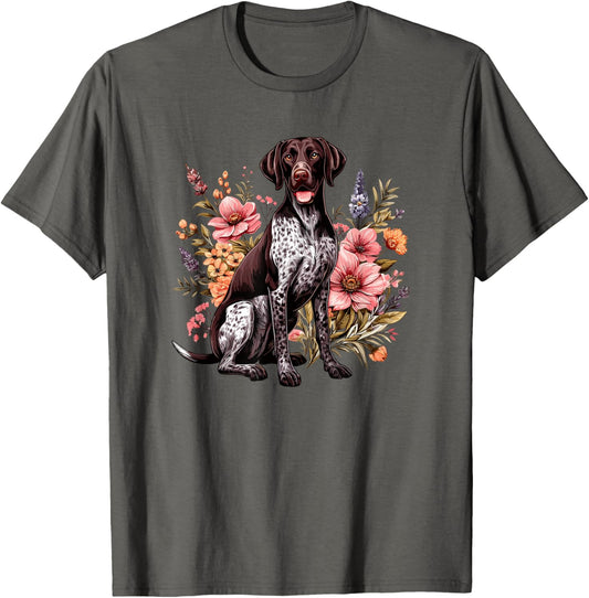 GSP Hunting Dog Vintage Flowers German Shorthaired Pointer T-Shirt