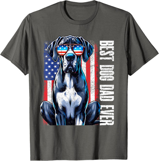 Great Dane Best Dog Dad Ever American USA US Flag Vintage T-Shirt for Men Women Kids