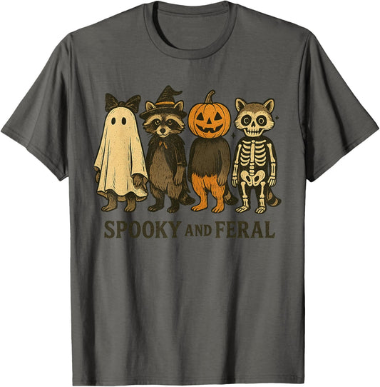 Halloween Raccoon Spooky And Feral Ghost Spooky Season T-Shirt