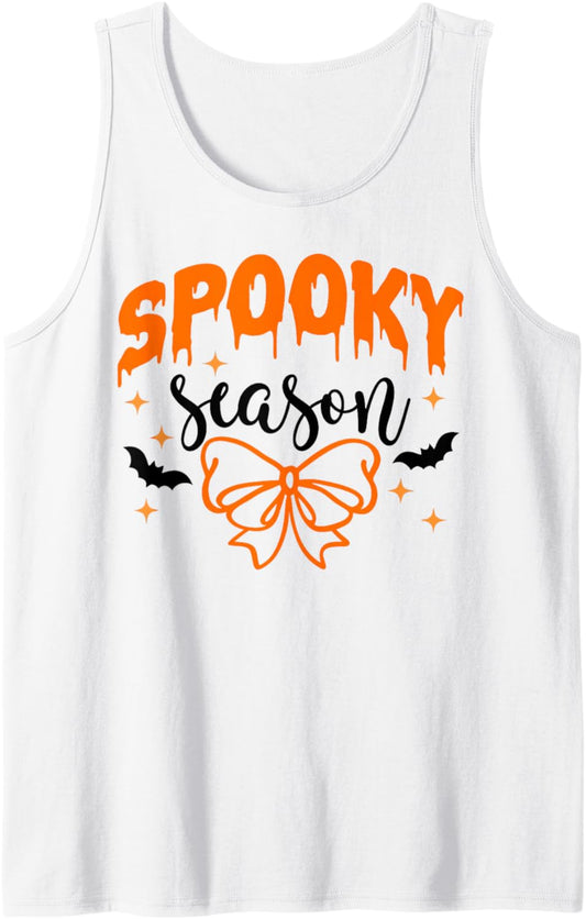 Groovy Spooky Season Retro Coquette Bow Pumpkin Halloween Tank Top