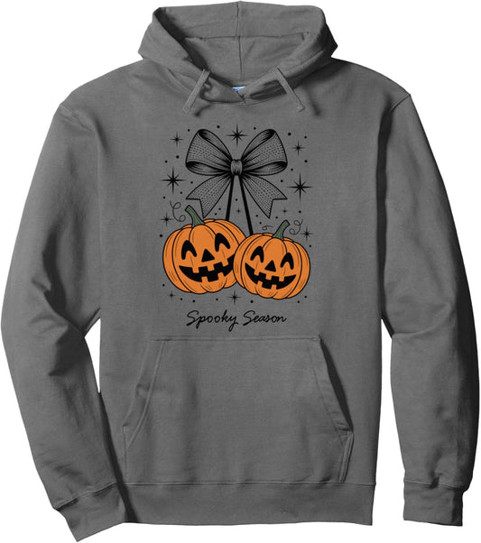 Halloween Pumpkin Cherries Coquette Bow Spooky Season Girls Pullover Hoodie