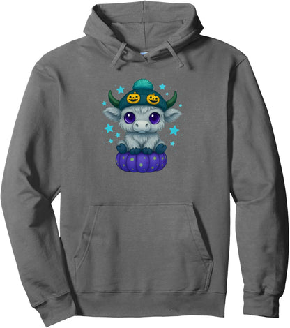 Halloween Highland Witchy Cow Spooky Season Pumpkin Pullover Hoodie