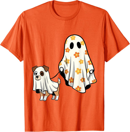 Halloween Ghost Dog Spooky Season Dog Mom Dog Lover Autumn T-Shirt
