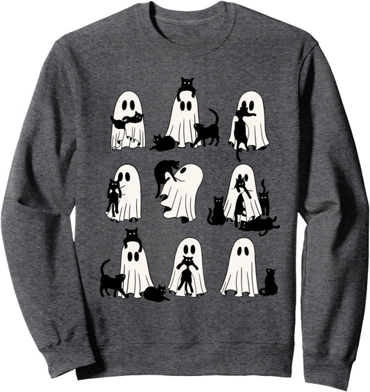 Halloween Cat And Ghost Cats Ghosts Retro Groovy Vintage Sweatshirt