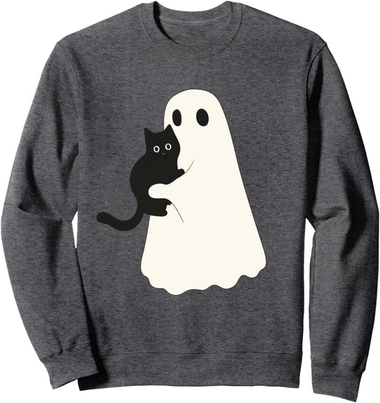 Halloween Black Cat And Ghost Cats Ghosts Retro Groovy Sweatshirt
